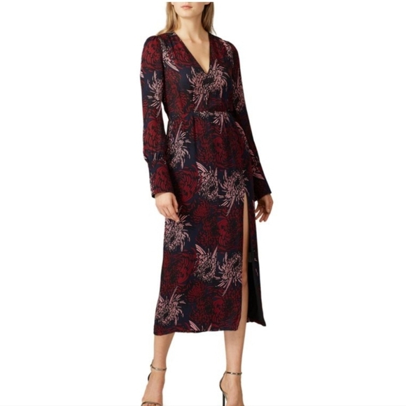 A.L.C. Dresses & Skirts - A.L.C. Bailey Print Surplice Silk Slit Midi Dress Navy Pink Anstract Floral 14